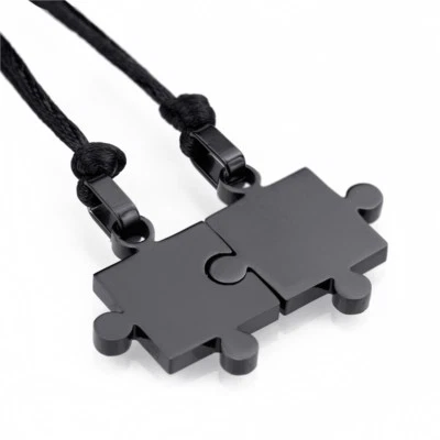 His/Hers Stainless Steel Necklace Matching Love Puzzle Piece Couple Pendants Set - Image 1 of 4