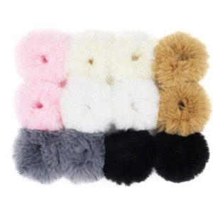 Faux Fur Hair Bands Set of 12 Fluffy Fur Scrunchies for Women 6 Colors - Picture 1 of 8