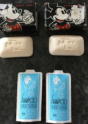 2 Disney Mickey Mouse bar soap w boxes & 2 samples Disney shampoo conditioner - Image 1 of 4