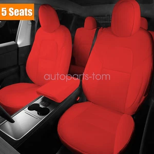 For 20-24 Tesla Model Y Full Set 5-Seat Cover Front & Rear Leather Cushion Red - Picture 1 of 13