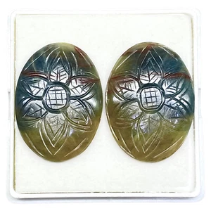 120.20 Ct/2 Pcs Natural Unheated Sapphire Pair 39x29mm Carved Bi Color Gemstones - Picture 1 of 21