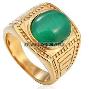 AAA+ Green Onyx Oval Cut With 925 Silver Gold Plated Ring For Men #C270 # - Picture 1 of 7
