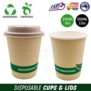 Disposable Coffee Cups 250ml 350ml 8oz 12oz Bulk Takeaway Eco Paper Take Away AU - Picture 1 of 15