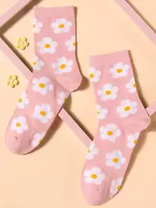Cute Flower Pink Socks Funny Socks for Women Novelty Socks Funky Socks Gift for - Picture 1 of 3