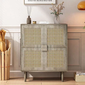 4-Doors Rattan Mesh Storage Cabinet Sideboard Eight Storage Spaces Entryway Livi - Picture 1 of 9