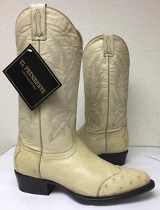 Mens Off White Genuine Real Ostrich Skin Western Leather Cowboy Boots Size 7 - Picture 1 of 7