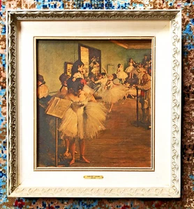 Large Oil Painting Repro by Edgar Degas Dancing Lesson Inlaid Wood Frame 27"x25" - Picture 1 of 10