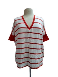 Cabi Women's XS 288 Dolman Sleeve Boxy Knit Top White Red Stripes Sweater - Picture 1 of 7