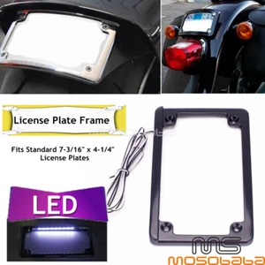 Black Motorcycle License Plate Tag Frame Holder LED Rear Lights Number Bracket - Picture 1 of 9