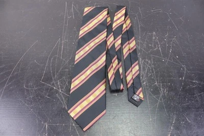 Daniel De Fasson Men's 100% Silk Handmade Tie Black Yellow Red Striped RN82470 - Image 1 of 4