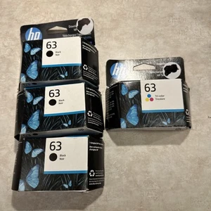 HP 63 Black / Tri-color Bundle - 3 Packs Black / 1 Pack Color - See Description - Zdjęcie 1 z 8