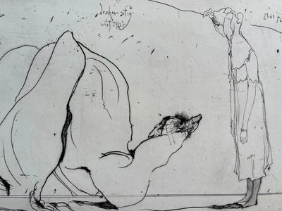 Horst Janssen Signierte Original Radierung von 1972 - Drachen - artig, bei Füßli - Bild 1 von 4