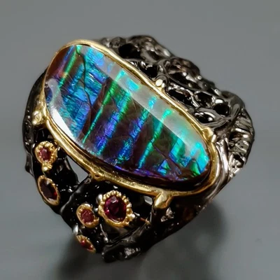 Jewellery 12 ct+ Natural Ammolite Ring 925 Sterling Silver Size 7.5 /R441160 - Image 1 of 4