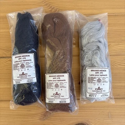 3 HKS DMC BRODER MEDICIS VIRGIN WOOL THREADS: 8200 Blue, 8320 Brown, 8211 Gray - Image 1 of 4
