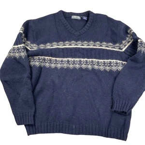 Structure Shetland Sweater Men Large Blue Gray Nordic Pullover Knit - Picture 1 of 10