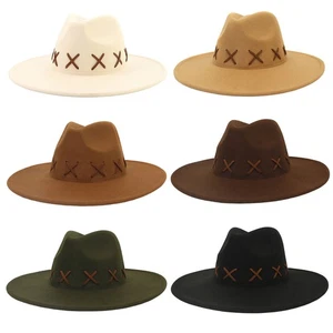 Große breite Krempe Filz Panama Cowboy Cowgirl Hut Freizeit Jazz Kappe für Herren Damen - Bild 1 von 18