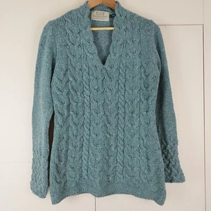 Aran Sweater Market Irish Ireland Cable Chunky Knit Wool Cashmere Jumper Green L - Picture 1 of 7