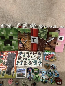 Minecraft Birthday Party Favors Key Chains/Wristbands/Pin/Tattoos/Stickers/For12 - Picture 1 of 9