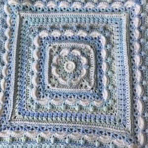 Handmade Crochet Baby Blanket - Pale Blue and Mint Marble with White - Picture 1 of 2