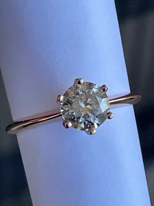 Anello Solitario in Oro Rosa 14k con Diamante Naturale 1,33 ct./J/ IGI - Foto 1 di 14