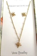 Vera Bradley Sparkling Star Earrings & Necklace Set -gold tone- topaz crystals