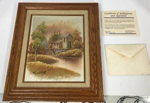 Marco de madera vintage W. Zeller Mill casa pintura al óleo firmado artista con certificado de autenticidad - Imagen 1 de 10