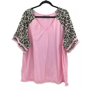 Top con flecos Misslook para mujer talla grande 3XL rosa con estampado de animales de leopardo - Imagen 1 de 12