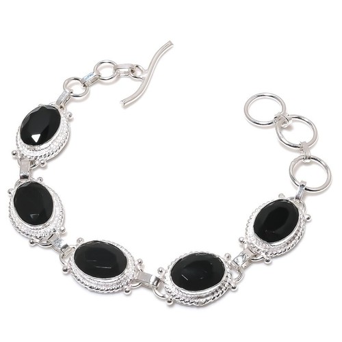 VALENTINO "Bracciale Gioielli Fatto a Mano Pietra Preziosa Spinello Nero 925 Taglia 7 8"