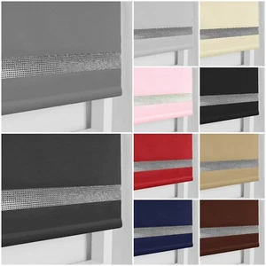 CHILD SAFE EASY FIT THERMAL BLACKOUT DIM OUT DIAMOND DIAMANTE TRIM ROLLER BLINDS - Picture 1 of 11