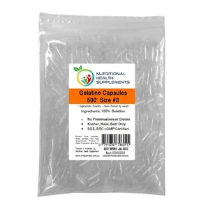 500 x Size #3 3 Empty Caps Clear Hard Gelatin Capsules 100% Halal Kosher Pill - Picture 1 of 3