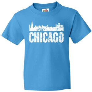 Inktastic Chicago Skyline Grunge Youth T-Shirt Skylines Silhouette Illinios Born - Picture 1 of 10