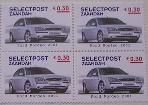 Stadspost Zaanstad 2001 - Blok van 4 zegels Ford Mondeo, auto's, cars - Picture 1 of 1