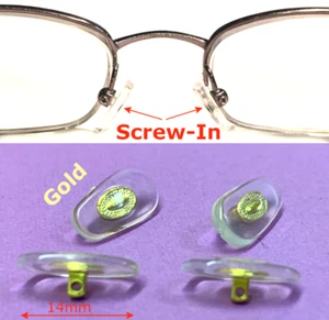 😎 2 Pair: Screw-In 14mm Silicone Nose Pads Gold Core for Eyeglasses Sunglasses - Picture 1 of 11