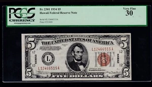US 1934 $5 Hawaii Emergency Issue Note FR 2301 PCGS 30 VF (515) - Picture 1 of 2