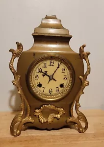 ANTIQUE C 1900 ENAMEL NEW HAVEN CORYDON MANTLE CLOCK As-is - Picture 1 of 9