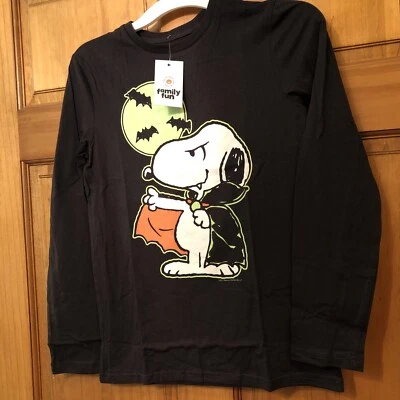 NWT~ Size Large Peanuts Boys Black Glow In The Dark Vampire Halloween T-Shirt - Image 1 of 4