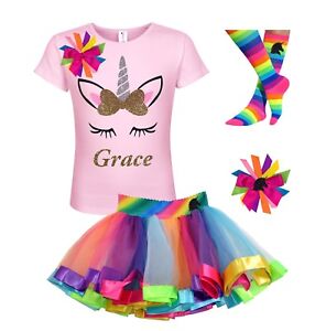 Bubblegum Divas Personalized Unicorn Shirt Rainbow Tutu Girls Birthday 4PC Gift