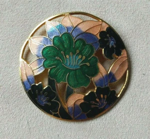 Brooch Enamel Round Cut Flower Green Pink Purple Retro Scarf Pin Lovely - Foto 1 di 3