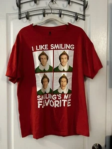 ELF Holiday Christmas T-Shirt Men L Licensed Buddy I Like Smiling My Favorite - Picture 1 of 8