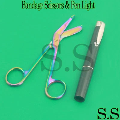 Tijeras de vendaje arco iris 5,5" y bolígrafo negro instrumentos quirúrgicos médicos Foto 1 de 3