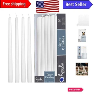 Elegant 12-Inch Dripless White Taper Candles - Set of 12 for Events & Weddings - Picture 1 of 10