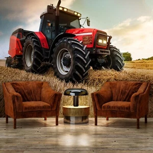 Vlies Fototapete Traktor Feld Landschaft Natur Wohnzimmer Tapete + KLEISTER - Bild 1 von 9