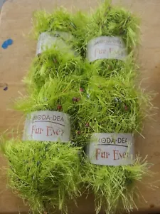 Yarn MODA DEA Fur Ever Limeade #3547 Lot Of 4 NOS 49 Yds Each (196 Yards Total) - Picture 1 of 6