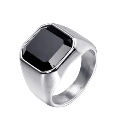 Anillos cuadrados de acero de titanio enchapados en oro/plata/negro con circonita cúbica para hombre rasgados 7-13 Foto 1 de 4