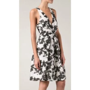 THAKOON Black White Cotton Silk Floral Twist Front Dress Size: 0 - Picture 1 of 7