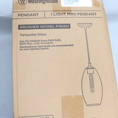 Mini colgante interior de una luz Westinghouse de vidrio turquesa Soren  Foto 1 de 4