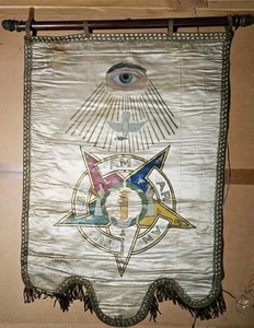 ANTIGUO 36" Templo Masónico Oriental ESTRELLA SEDA BANDERA TODO OJO QUE VE Ceremonial - Imagen 1 de 10