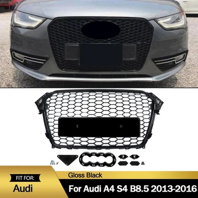 For 2013-2016 Audi A4 S4 B8.5 RS4 Style Glossy Black Front Bumper Grille Grill Foto 1 de 4