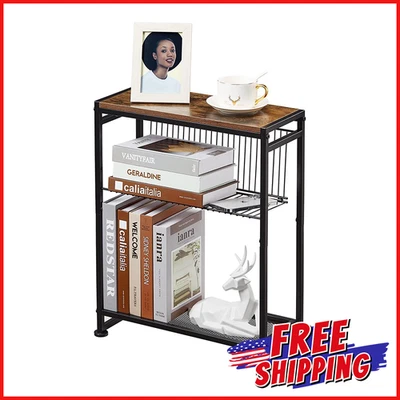 SMALL STORAGE SIDE TABLE Magazine Holder End Table Bedside Nightstand Slim End - Image 1 of 4