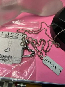 Lagos 25mm Open Fluted Heart Pendant 34” Beaded Chain Sterling Silver - Picture 1 of 9